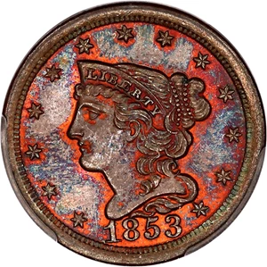 1857 Braided Hair Half Cent. C-1. Rarity-2. MS-66 RB (NGC