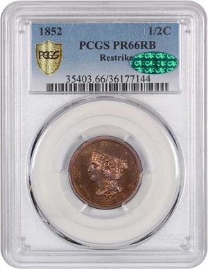 image for: 1852 1/2c PCGS/CAC Proof 66 RB (Restrike)