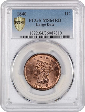 image for: 1840 1c PCGS MS64 RD (Large Date)