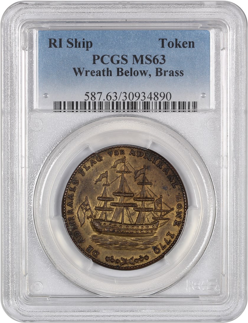 image for: 1779 Rhode Island Ship Token PCGS MS63 (Wreath Below, Brass)