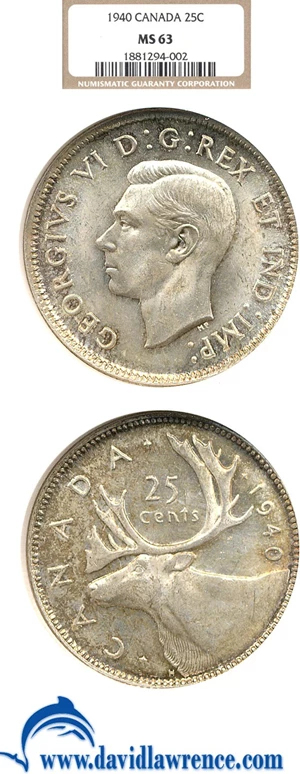 image for: Canada: 1940 25c NGC MS63