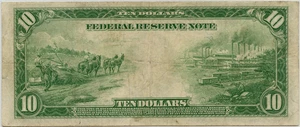 image for: FR. 939 1914 Blue Seal $10 Federal Reserve Note Minneapolis PMG Very Fine 30