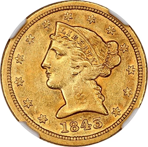 image for: 1843-C $5 NGC/CAC AU55