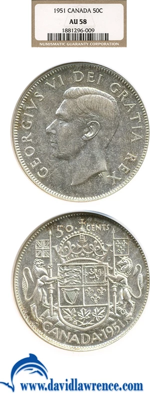 image for: Canada: 1951 50c NGC AU58