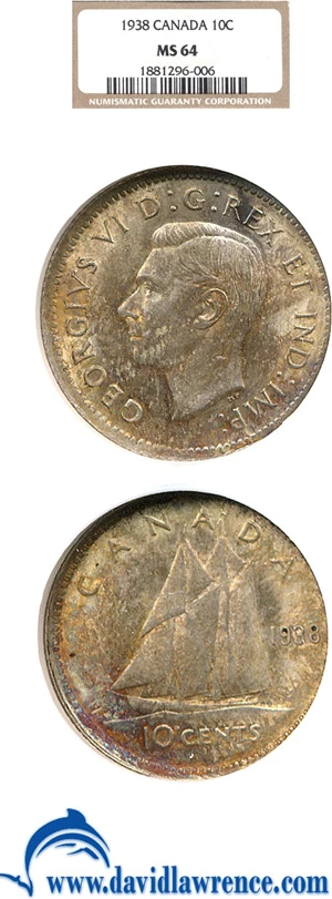 image for: Canada: 1938 10c NGC MS64