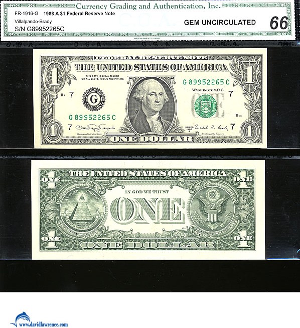 1988A $1 Sheetfed press. Fort Worth, TX (Fr. 1916G)