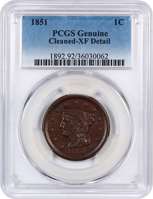 image for: 1851 1c PCGS XF Details (Cleaned)