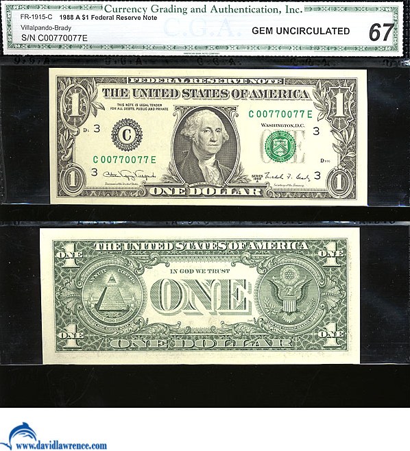 1988A $1 Sheetfed press. Washington, DC (Fr. 1915C)