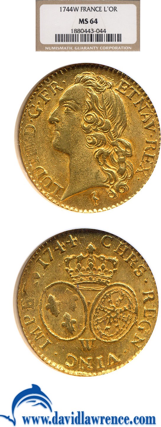 image for: France: 1744-W L D'Or  NGC MS64   