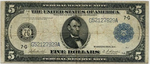 image for: FR. 870 1914 Blue Seal $5 Federal Reserve Note Chicago PMG Very Fine 25