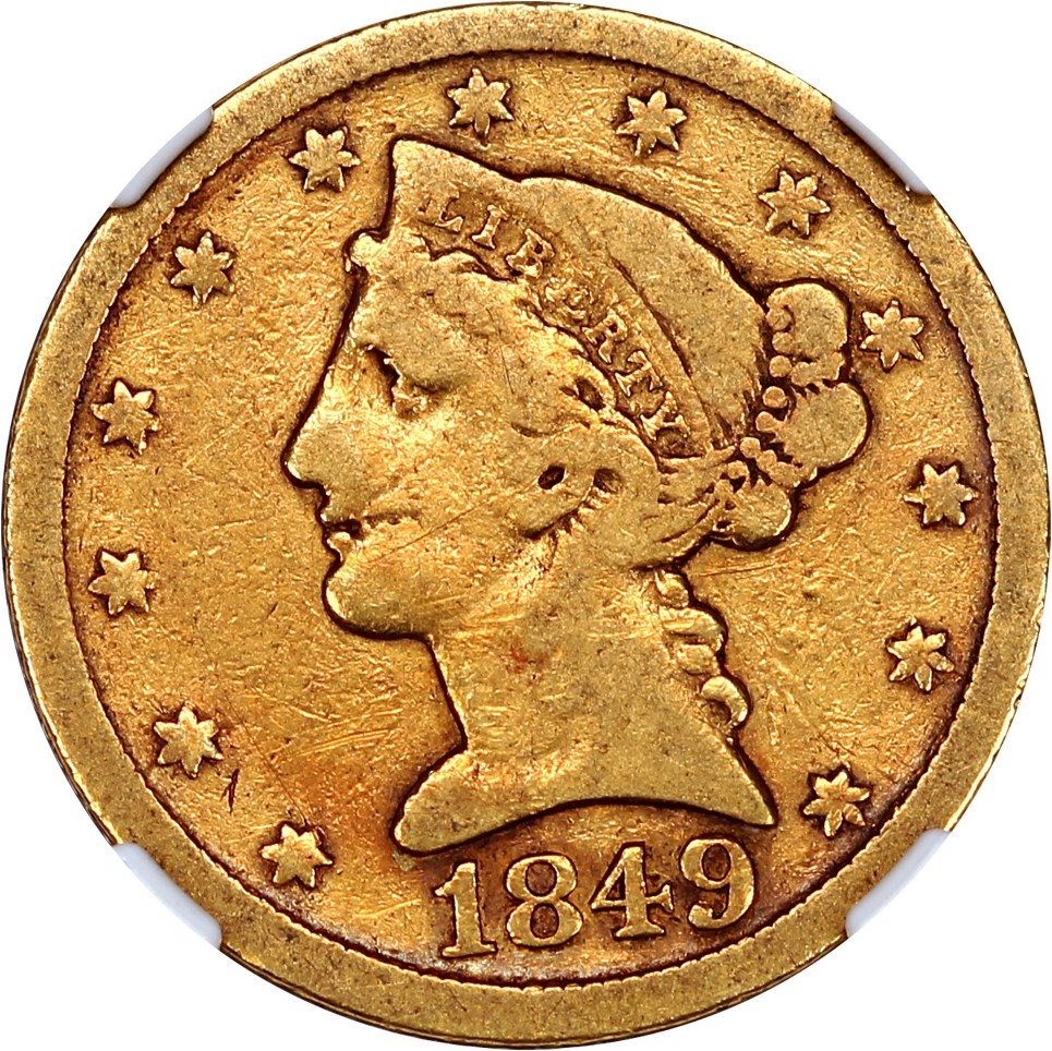 image for: 1849-D $5 NGC F12