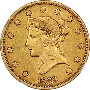 image for: 1839/8 $10 NGC XF45 (Large Letters, Type of 1838)