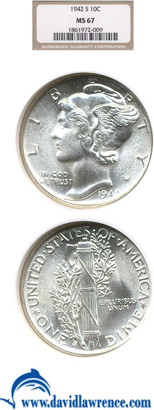 image for: 1942-S 10c NGC MS67