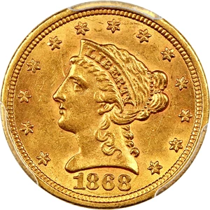image for: 1868-S 2 1/2 PCGS MS61