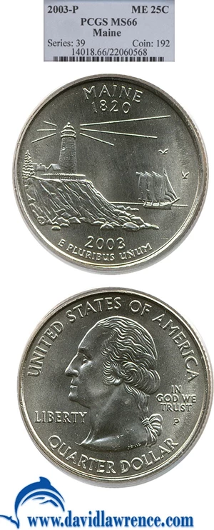 image for: 2003-P 25c Maine PCGS MS66