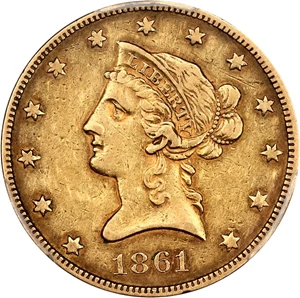 image for: 1861 $10 PCGS XF40