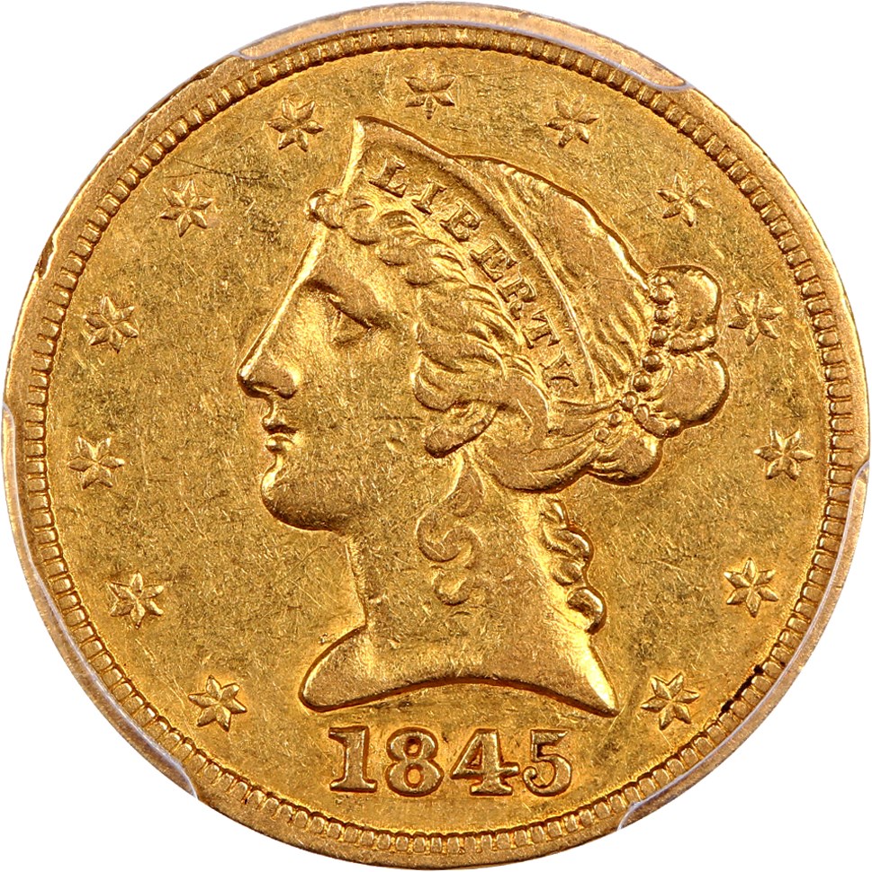 image for: 1845 $5 PCGS XF45