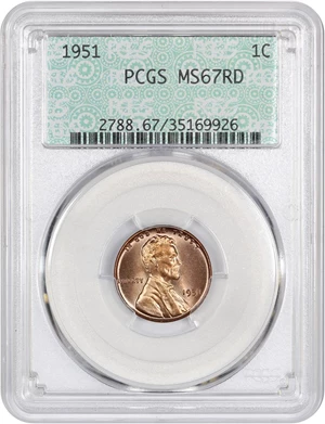 image for: 1951 1c PCGS MS67 RD (Retro Doily Label)