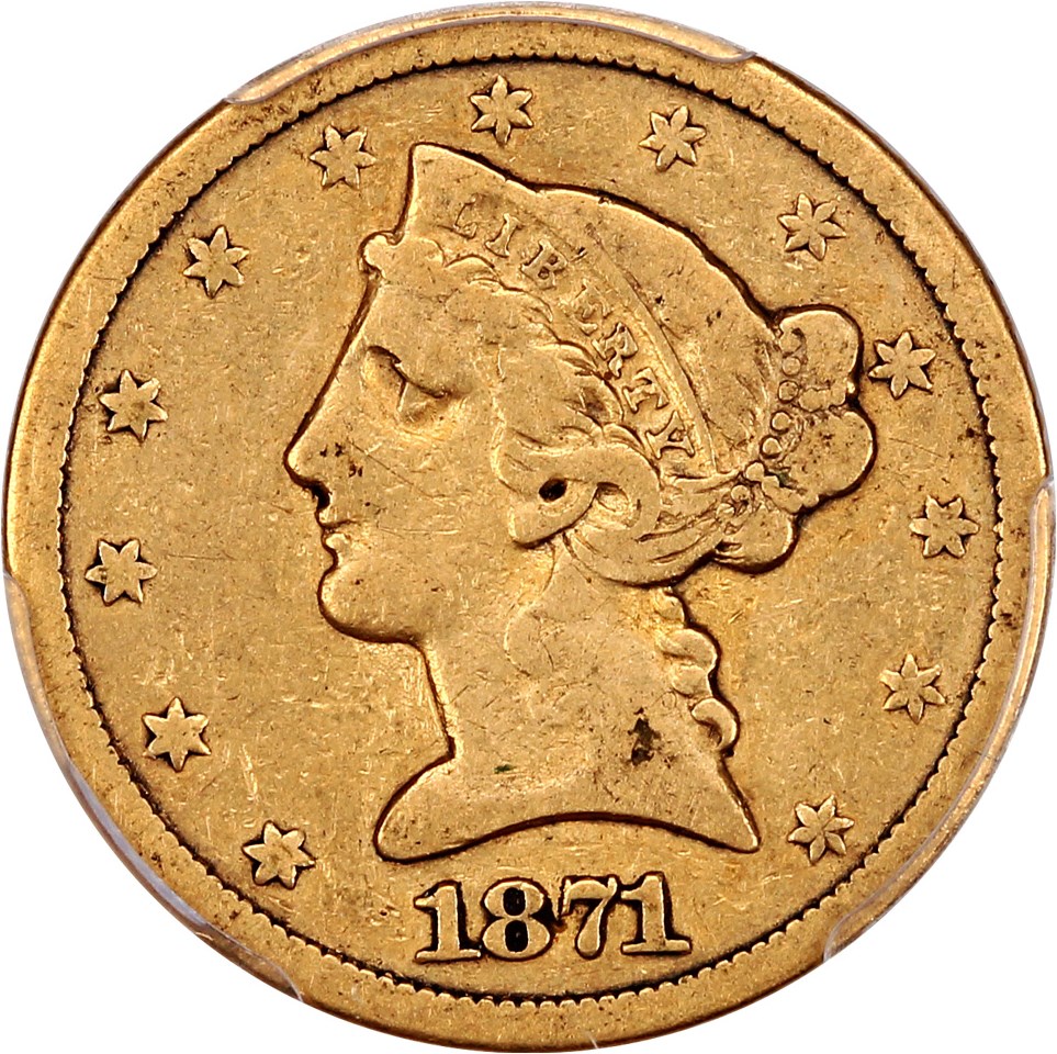 image for: 1871-S $5 PCGS F15