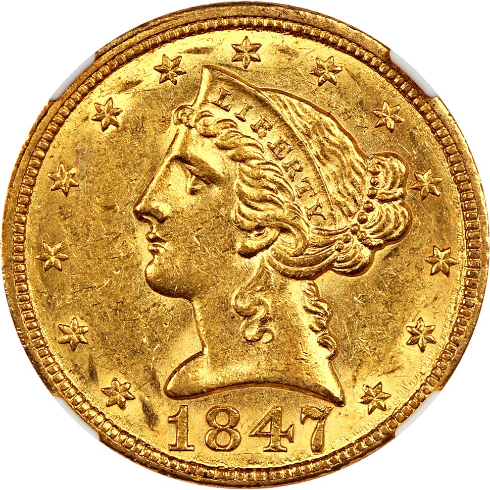image for: 1847/7 $5 NGC/CAC AU58+ (VP-001)