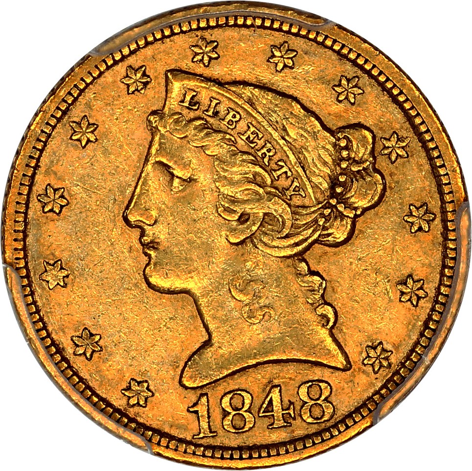 image for: 1848 $5 PCGS/CAC AU50
