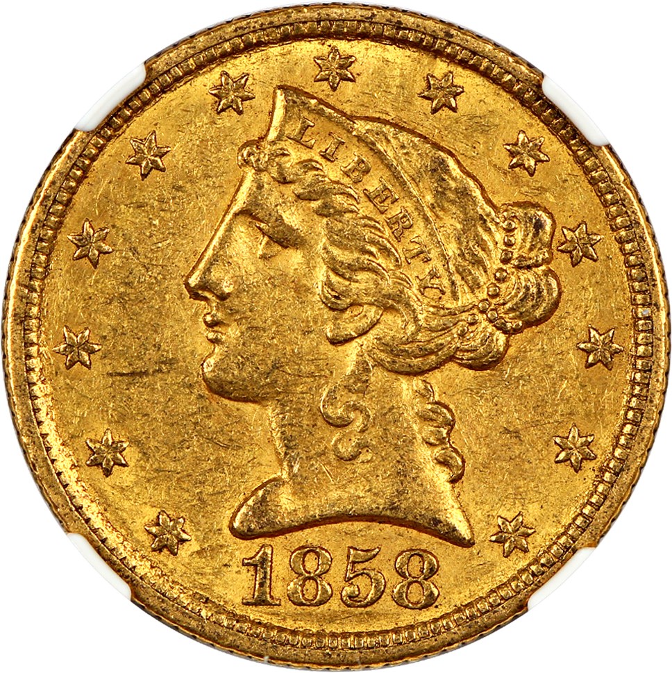 image for: 1858-C $5 NGC/CAC AU55