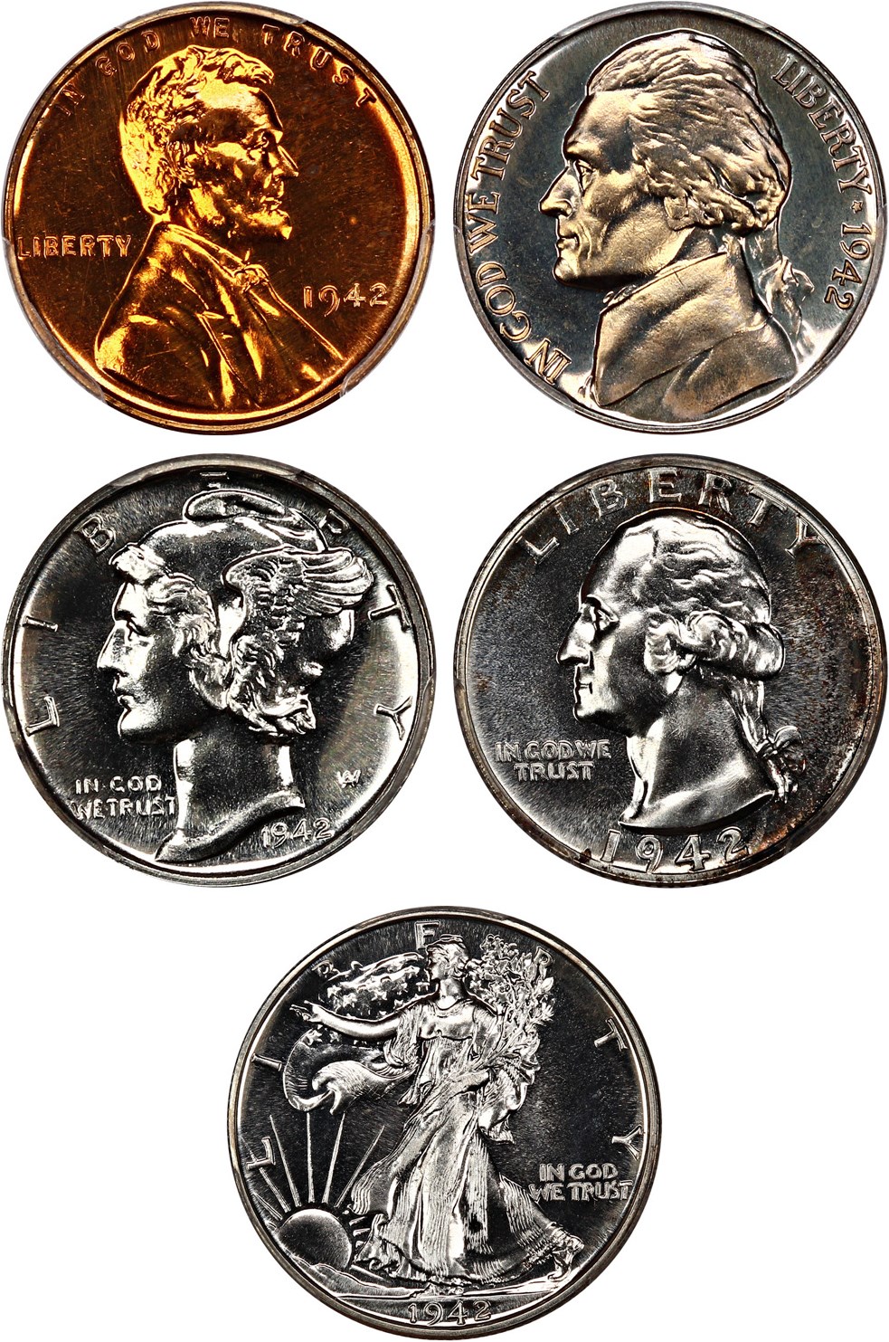 image for: 1942 Proof Set PCGS/CAC Proof 62-66 (5 Coins)