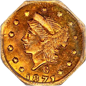 image for: 1871 Cal. Gold 25c PCGS MS62 (BG-767)