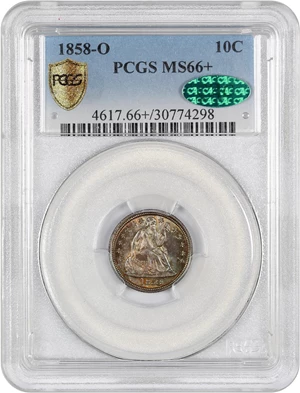 image for: 1858-O 10c PCGS/CAC MS66+