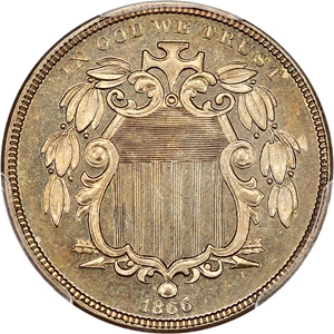 image for: 1866 5c PCGS Proof 65 (With Rays)