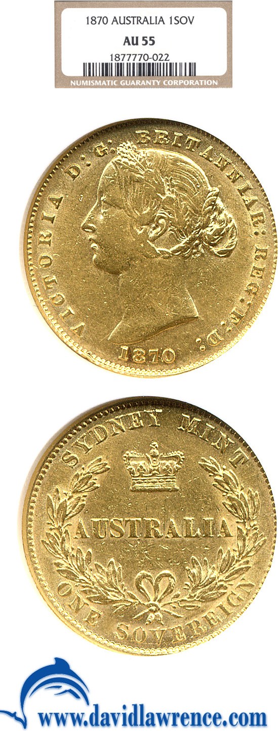 image for: Australia: 1870 SY Sov  NGC AU55 