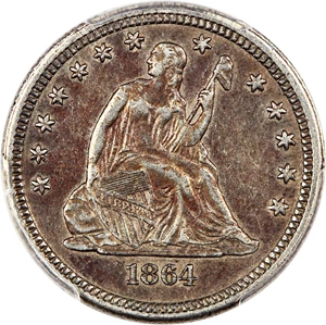 image for: 1864-S 25c PCGS/CAC XF40