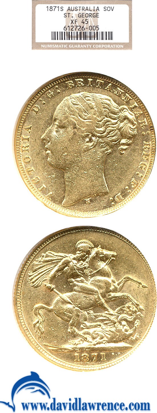 image for: Australia: 1871-S St. George Sov  NGC XF45 