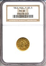 image for: 1848 $2 1/2 'CAL.' NGC MS62