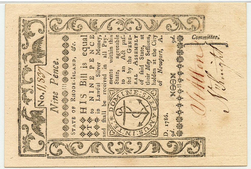 image for: FR. RI-291 1786 May 9 Pence Rhode Island Colonial Note PMG Gem Unc 66 EPQ