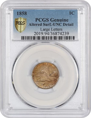 image for: 1858 Flying Eagle 1c PCGS UNC Details (Large Letters, Altered Surfaces)