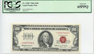 image for: FR. 1550* 1966 $100 Legal Tender Note PCGS Gem New 65PPQ