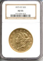 image for: 1873-CC $20  NGC AU55 