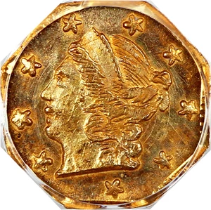 image for: 1870 Cal. Gold 25c PCGS MS63 (BG-713, OGH)