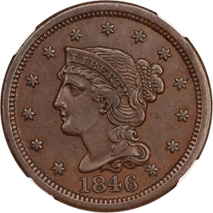 image for: 1846 1c NGC/CAC AU53 BN (Medium Date, N-11)