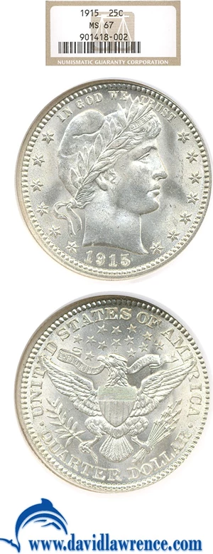 image for: 1915 25c NGC MS67 * Pop 1 *