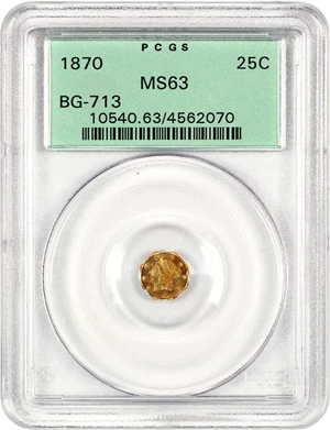 image for: 1870 Cal. Gold 25c PCGS MS63 (BG-713, OGH)
