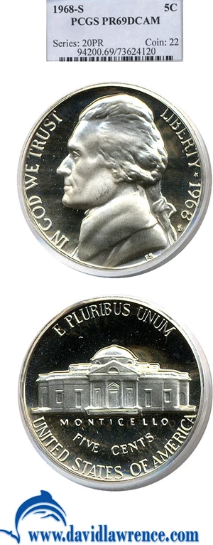 image for: 1968-S 5c PCGS Proof 69 DCameo