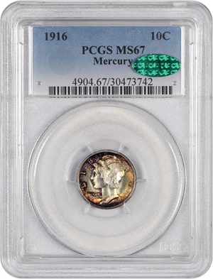 image for: 1916 Mercury 10c PCGS/CAC MS67