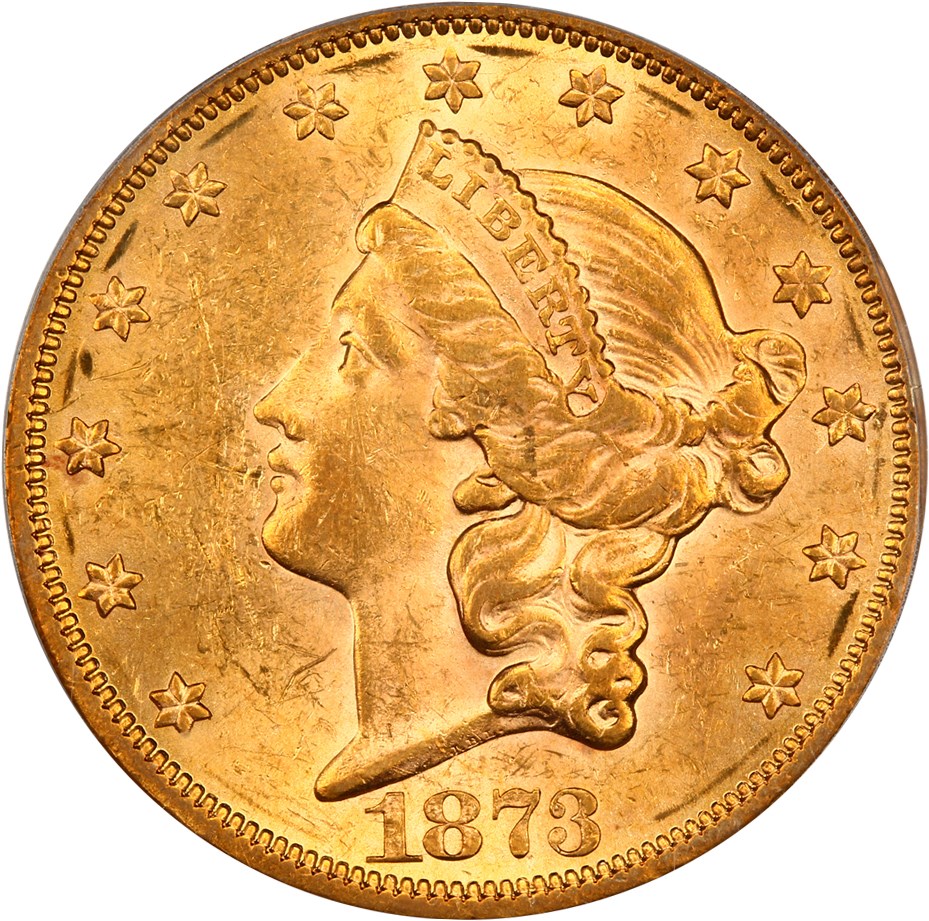 image for: 1873 $20 PCGS AU58 (Closed 3, OGH)