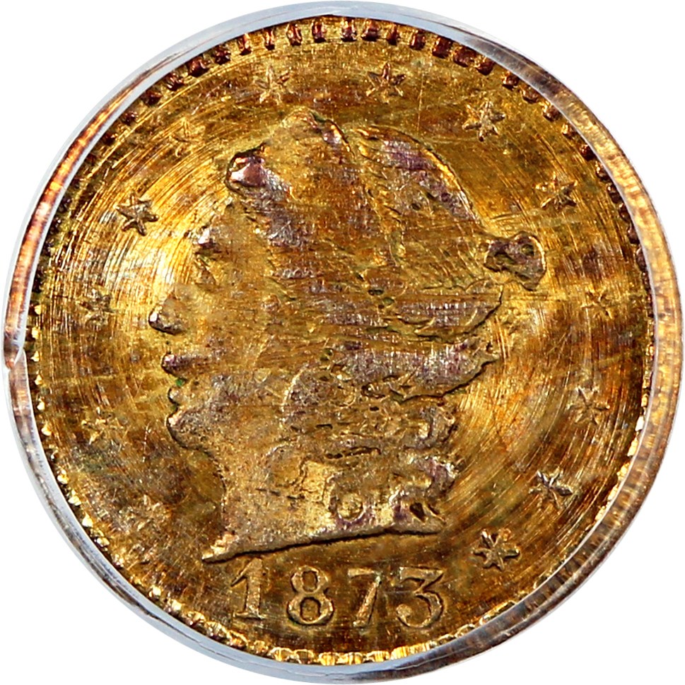 image for: 1873 Cal. Gold 25c PCGS MS62 (BG-817, OGH)