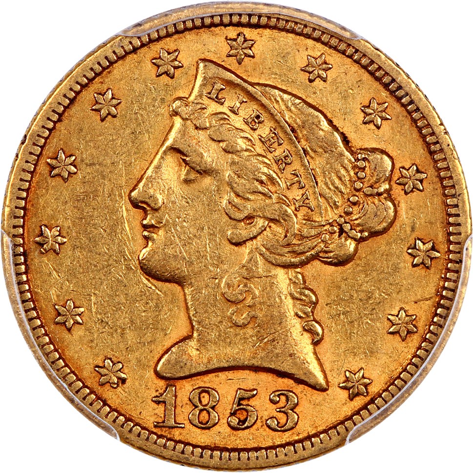 image for: 1853 $5 PCGS/CAC XF45