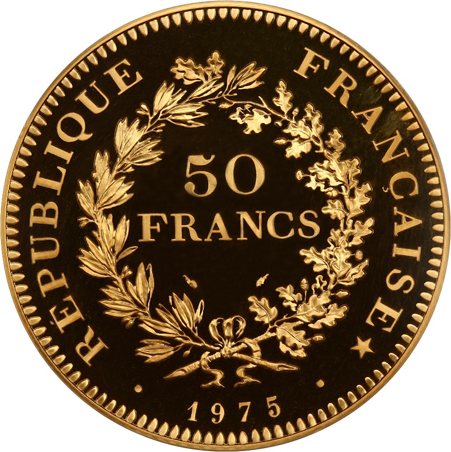 image for: France: 1975 50 Francs Gold PCGS SP65 (KM #P537) Gold Piefort