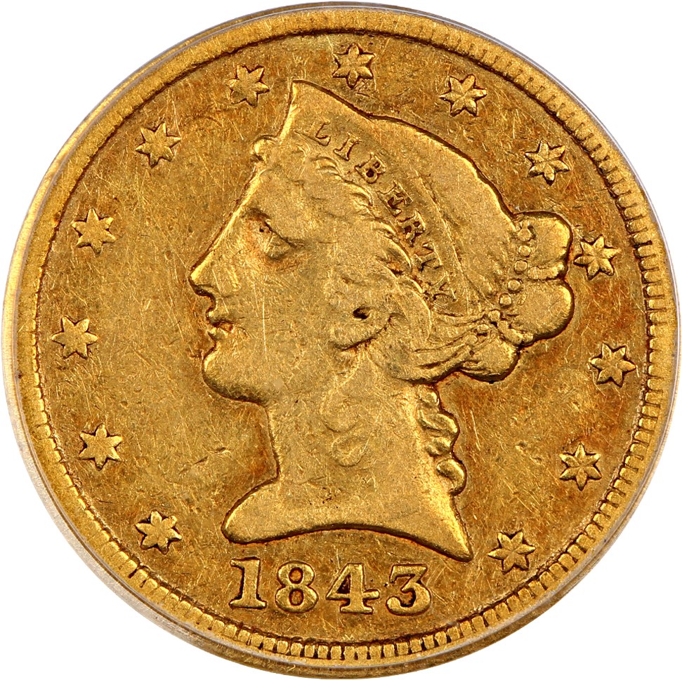 image for: 1843-D $5 PCGS/CAC VF30 (Small D)