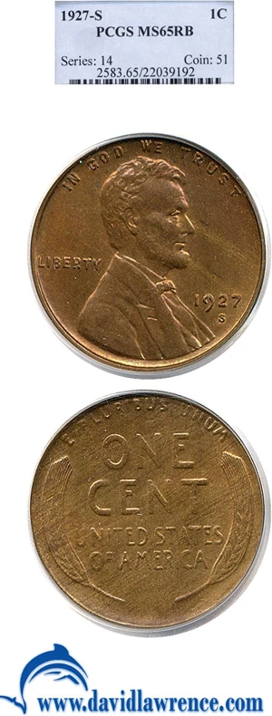 image for: 1927-S 1c PCGS MS65 RB